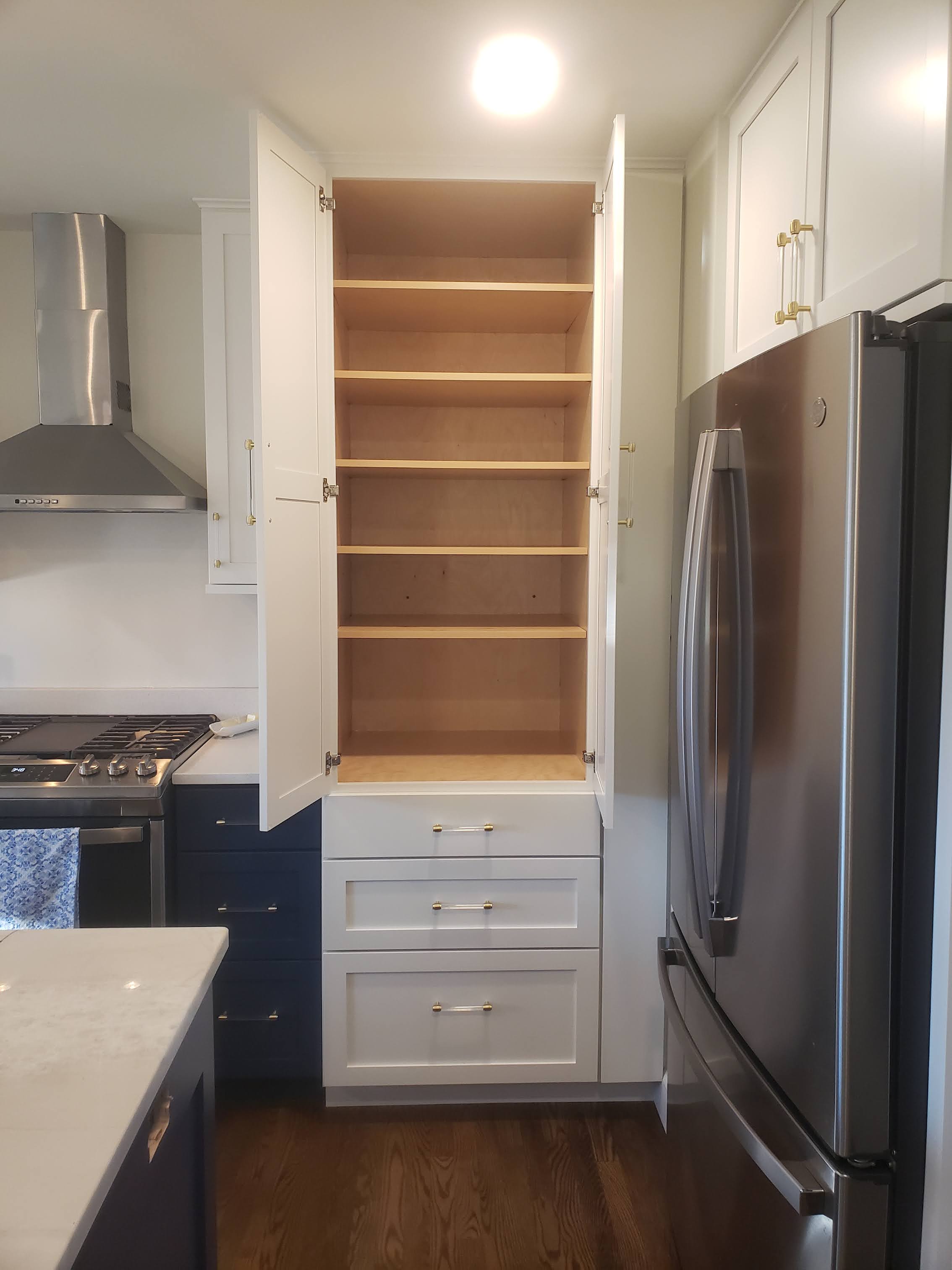 Frosty and Indigo Batik, Square Shaker w/Slab Drawers, New