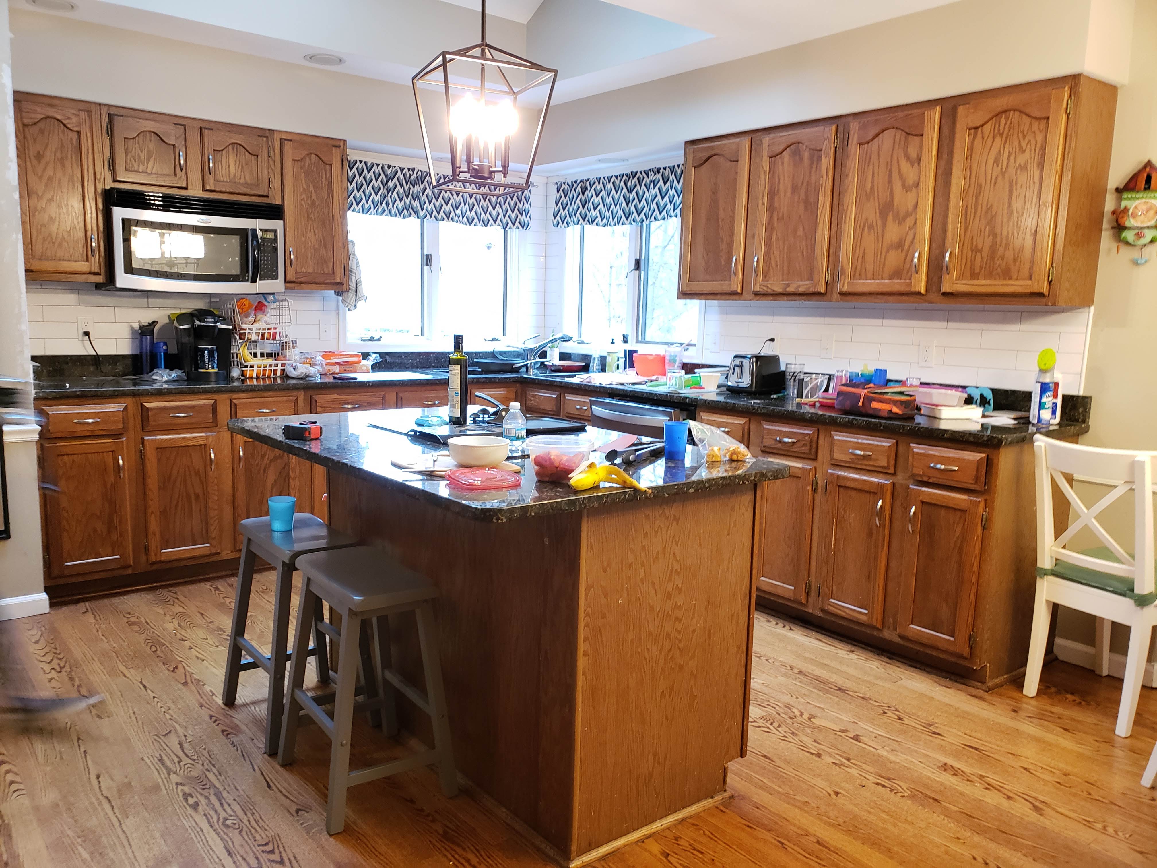 Regular Flat Panel Door, Colonial Cherry w/Sable Glaze, Island in Cadet